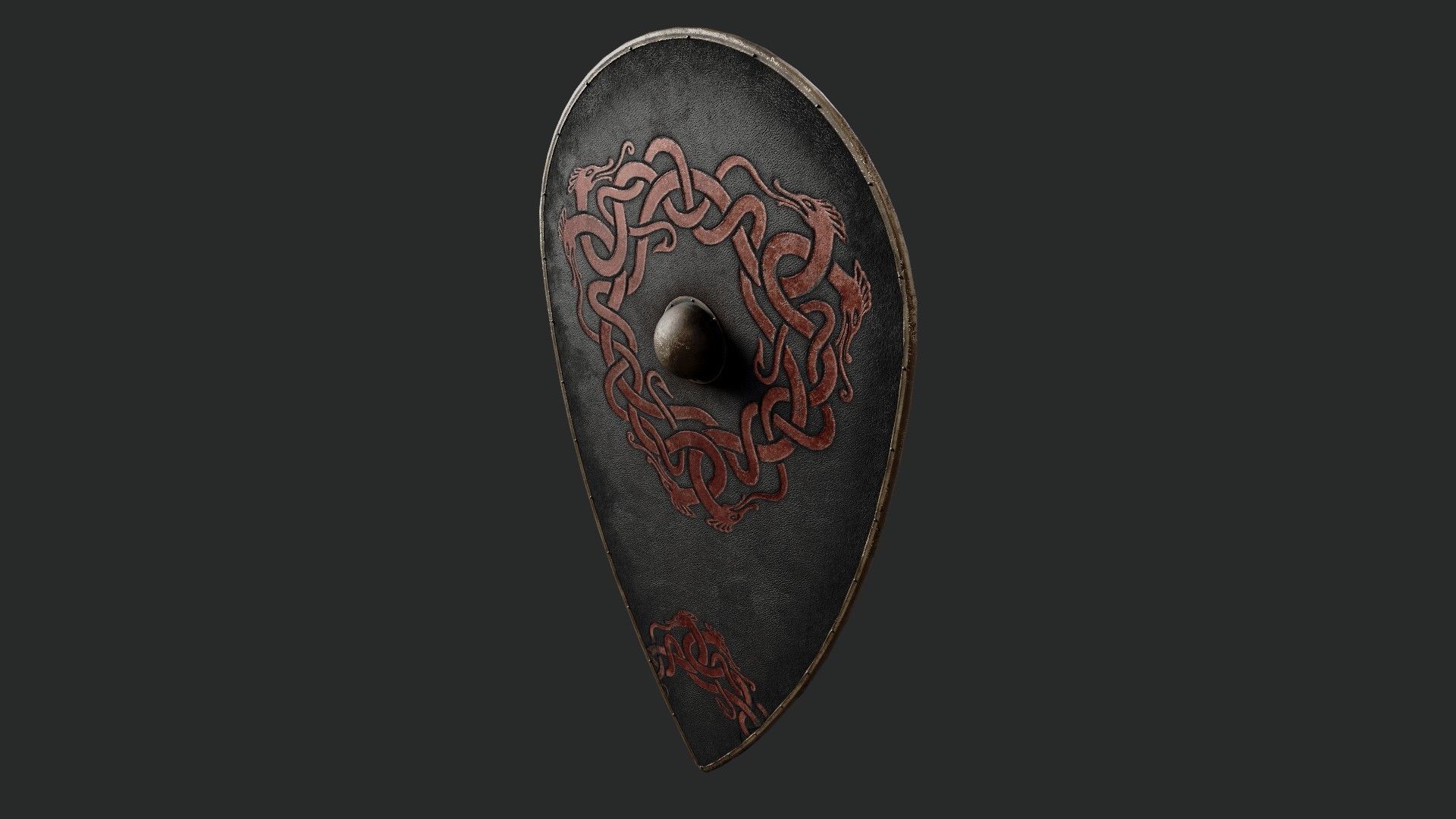 Slavic kite leather shield-painted black with uroboros symbol Low-poly 3D model_5