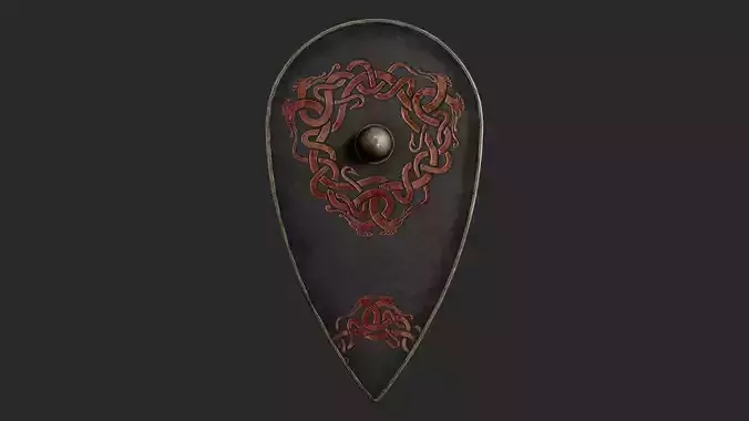 Slavic kite leather shield-painted black with uroboros symbol Low-poly 3D model