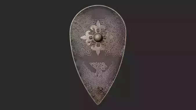 Slavic kite leather shield-painted black with pheasant symbol Low-poly 3D model