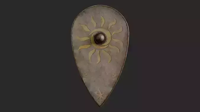 Slavic kite leather shield-painted yellow Sun symbol Low-poly 3D model Slavic kite leather shield-painted yellow Sun symbol Low-poly 3D model