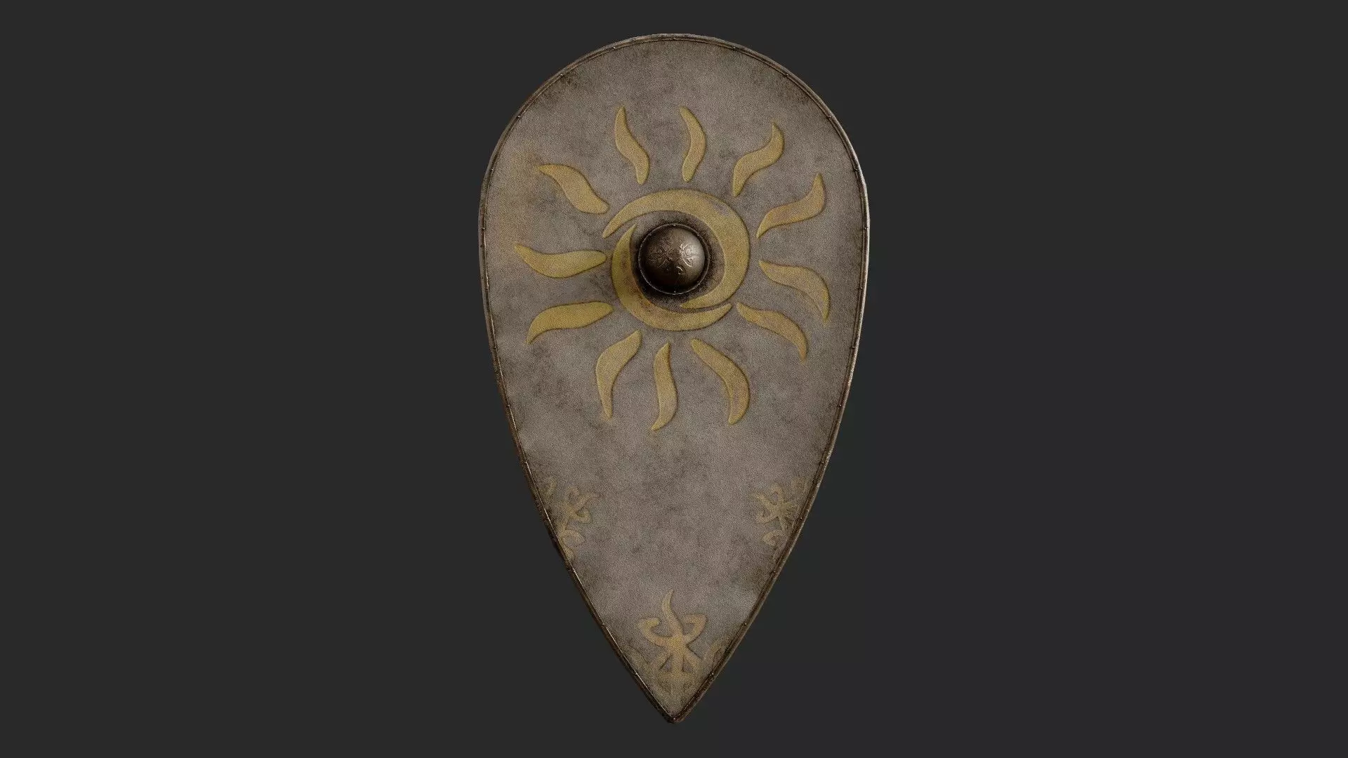Slavic kite leather shield-painted yellow Sun symbol Low-poly 3D model_0