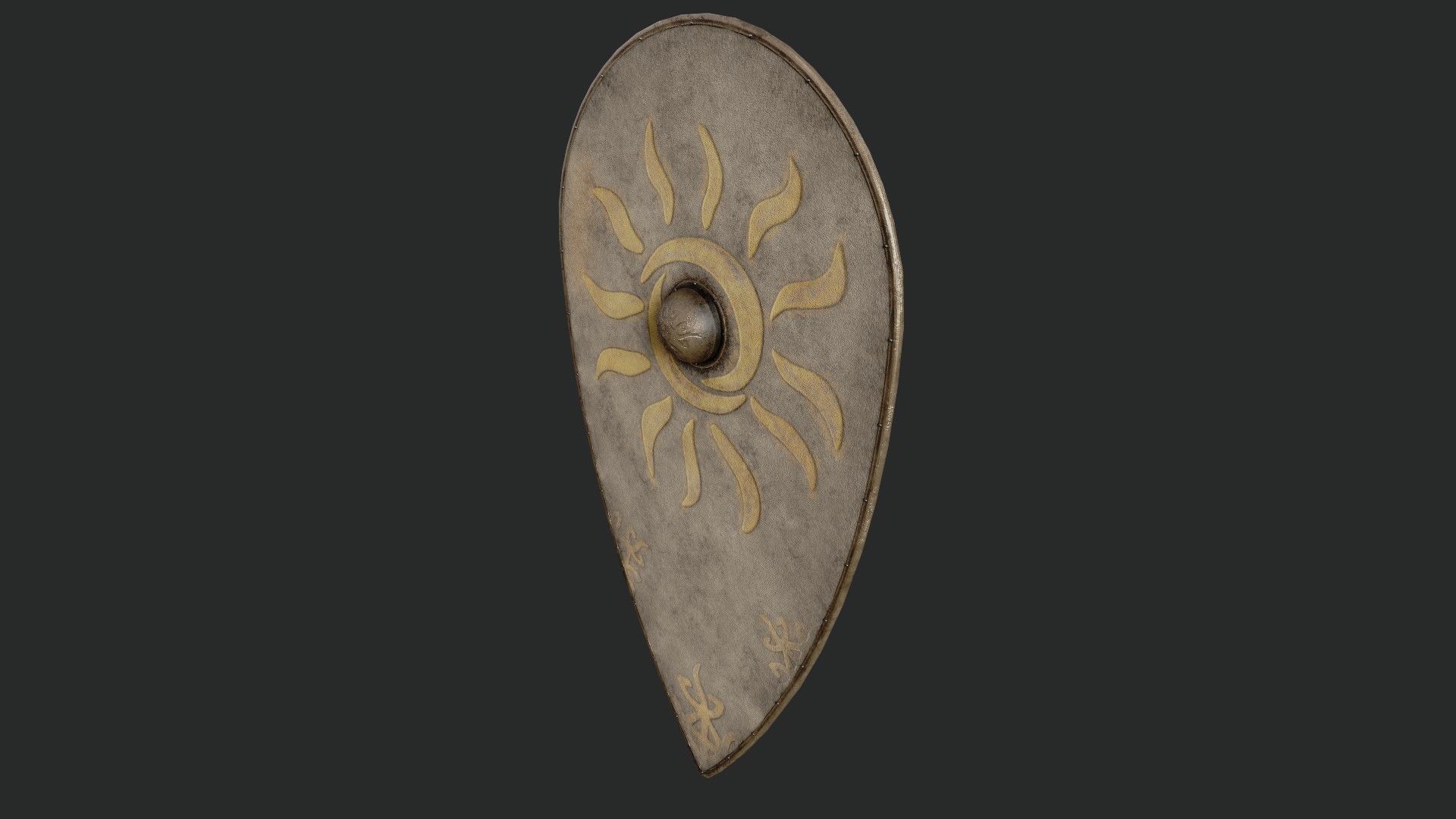 Slavic kite leather shield-painted yellow Sun symbol Low-poly 3D model_5