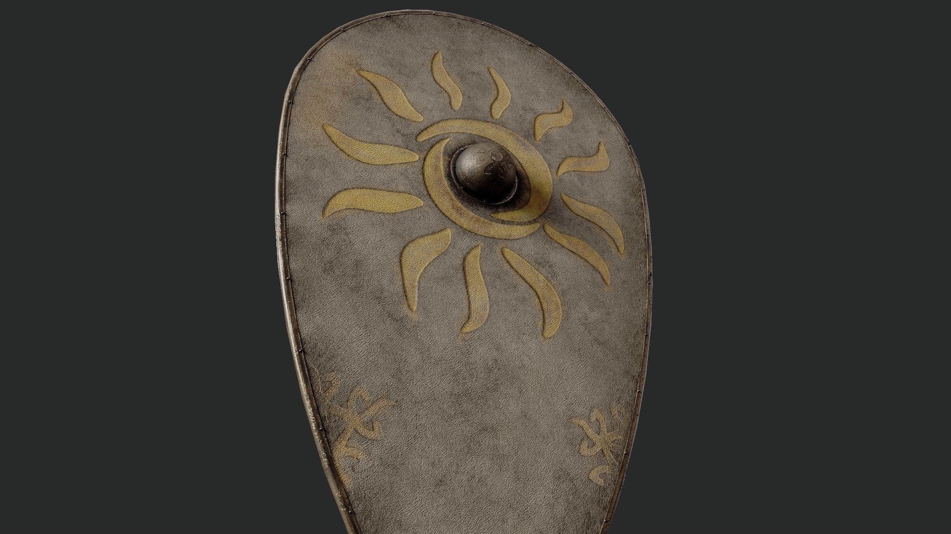 Slavic kite leather shield-painted yellow Sun symbol Low-poly 3D model_4