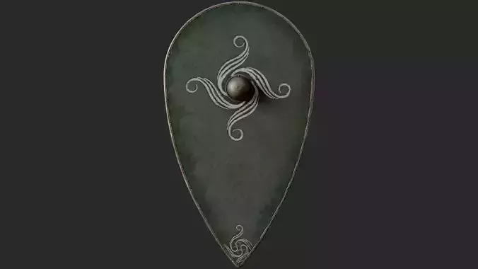 Slavic kite leather shield-painted green with spiral symbol Low-poly 3D model