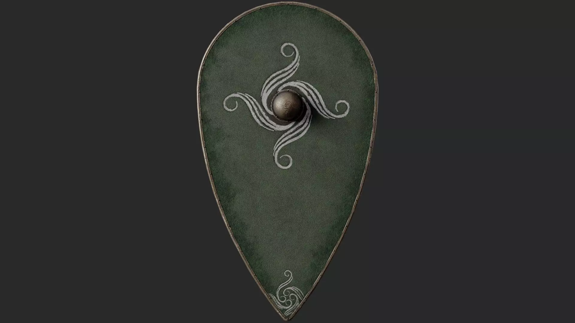 Slavic kite leather shield-painted green with spiral symbol Low-poly 3D model_0