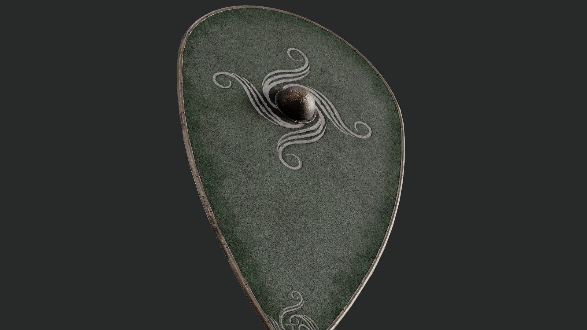 Slavic kite leather shield-painted green with spiral symbol Low-poly 3D model_4