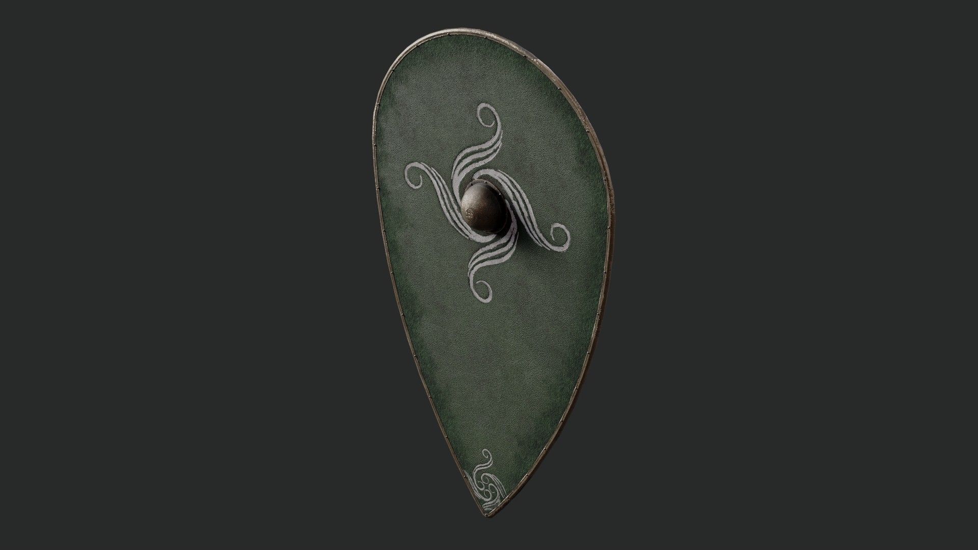 Slavic kite leather shield-painted green with spiral symbol Low-poly 3D model_5