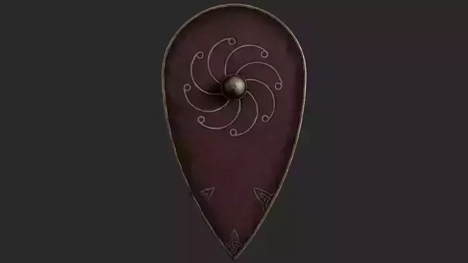 Slavic kite leather shield-painted red with spiral symbol Low-poly 3D model