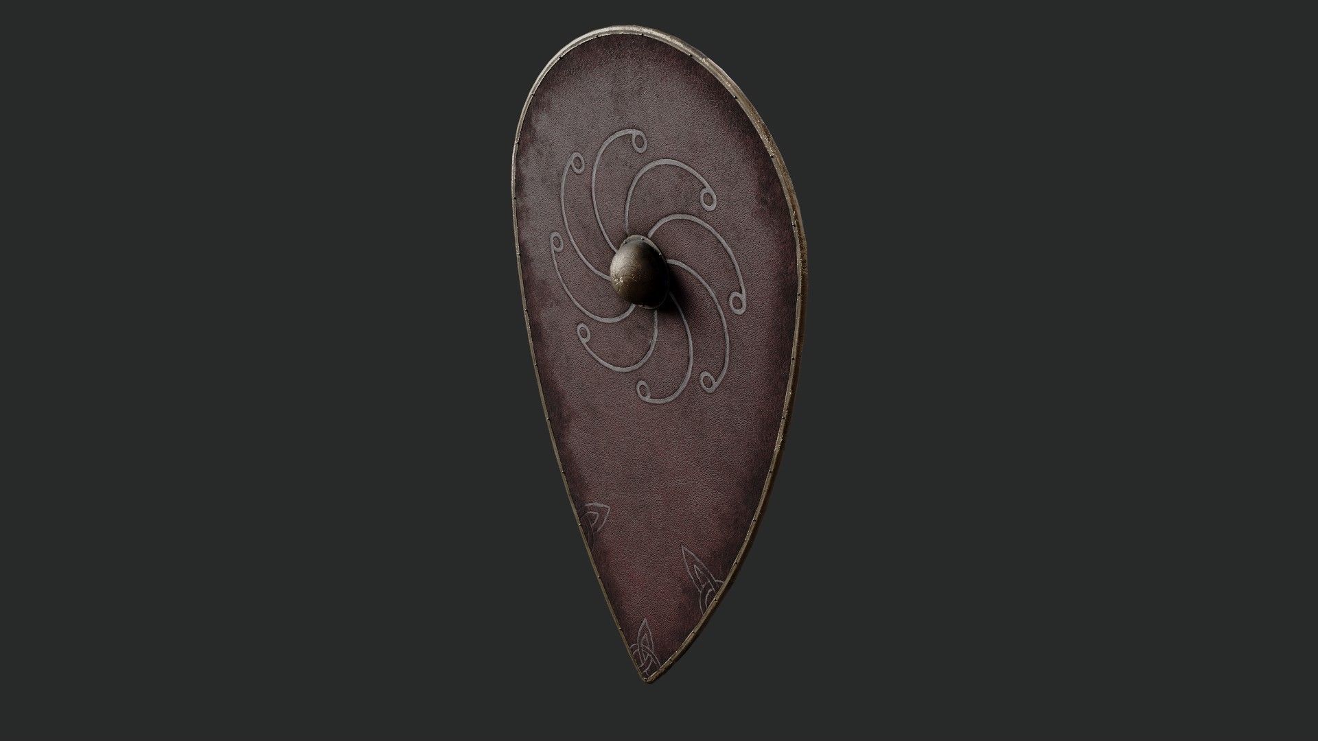 Slavic kite leather shield-painted red with spiral symbol Low-poly 3D model_5