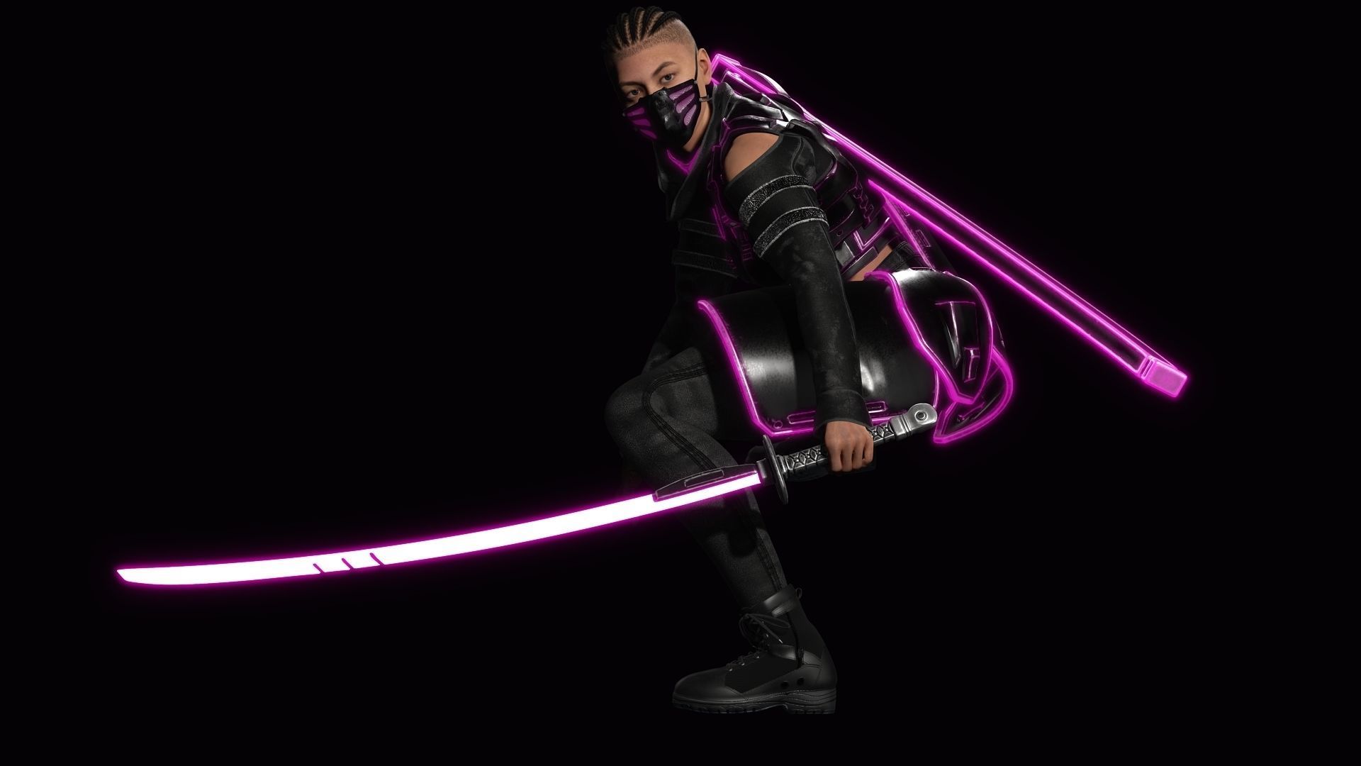 Futuristic Cyberpunk Samurai Low-poly 3D model_8