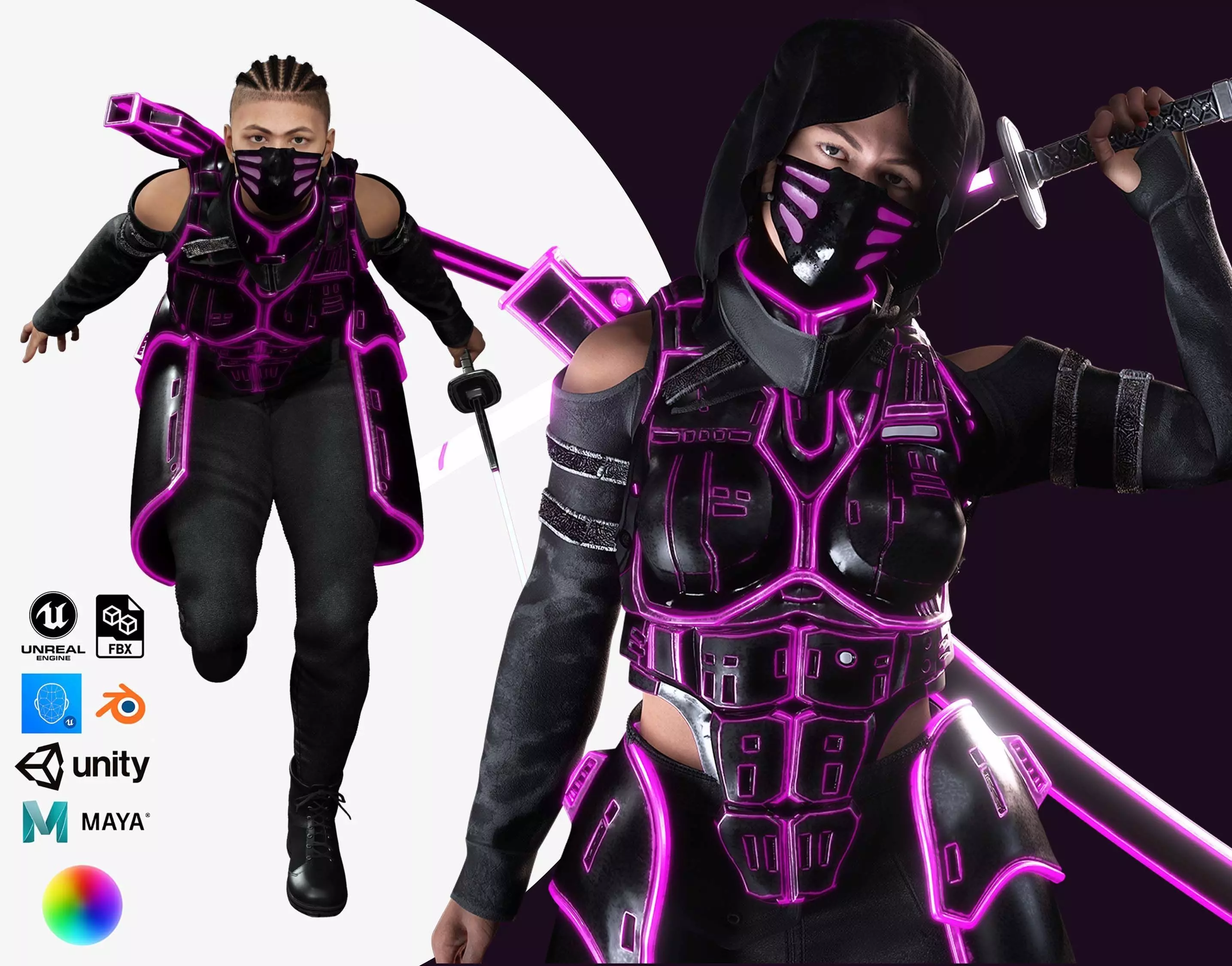 Futuristic Cyberpunk Samurai Low-poly 3D model_0