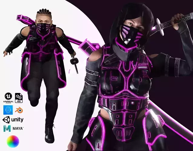 Futuristic Cyberpunk Samurai Low-poly 3D model
