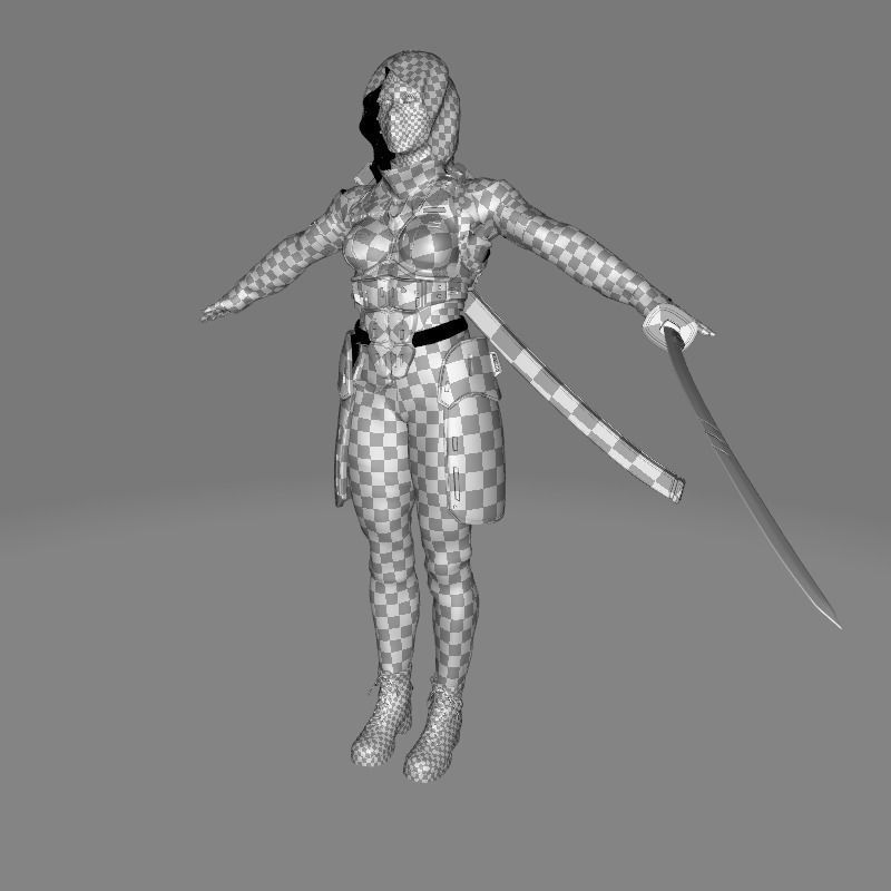 Futuristic Cyberpunk Samurai Low-poly 3D model_34