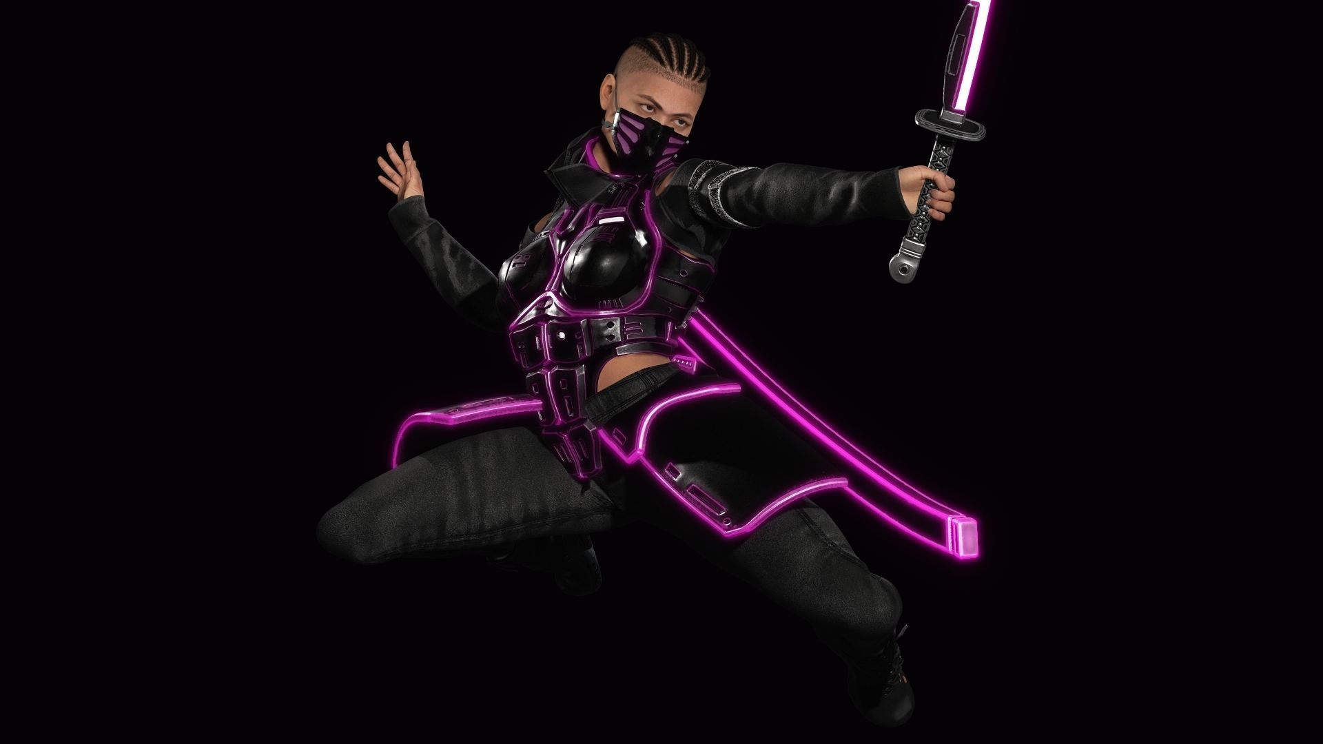 Futuristic Cyberpunk Samurai Low-poly 3D model_5