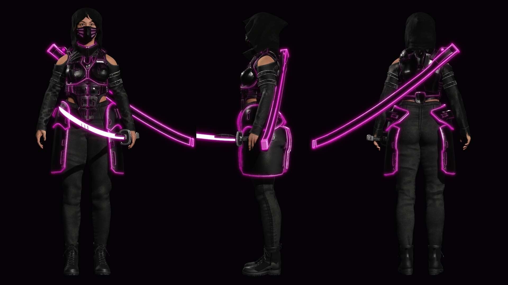 Futuristic Cyberpunk Samurai Low-poly 3D model_1