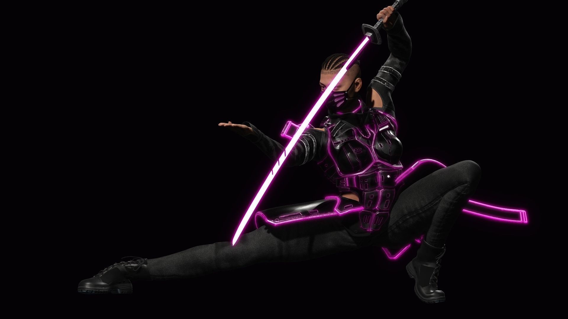 Futuristic Cyberpunk Samurai Low-poly 3D model_9