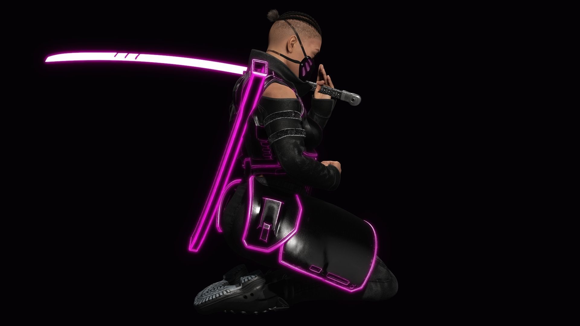 Futuristic Cyberpunk Samurai Low-poly 3D model_6