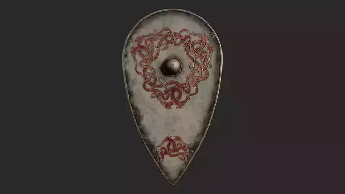 Slavic kite leather shield-painted white with uroboros symbol Low-poly 3D model