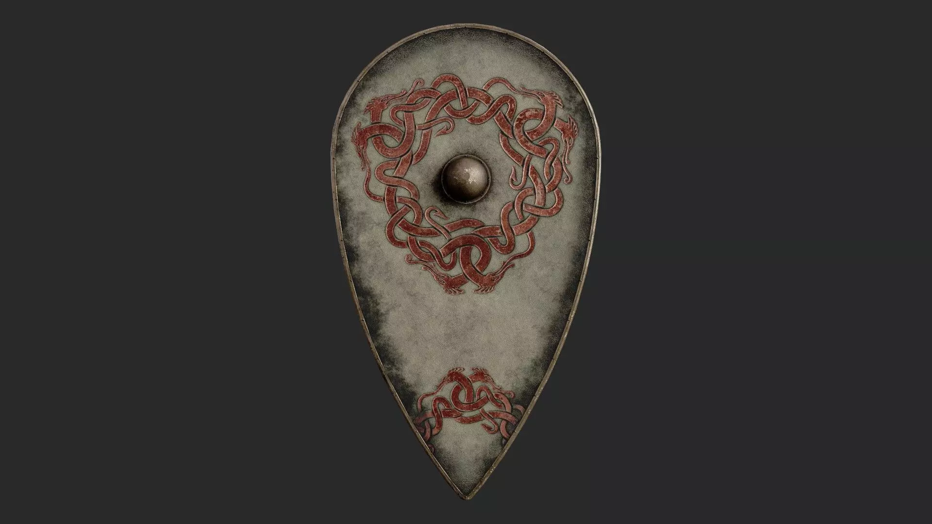 Slavic kite leather shield-painted white with uroboros symbol Low-poly 3D model_0