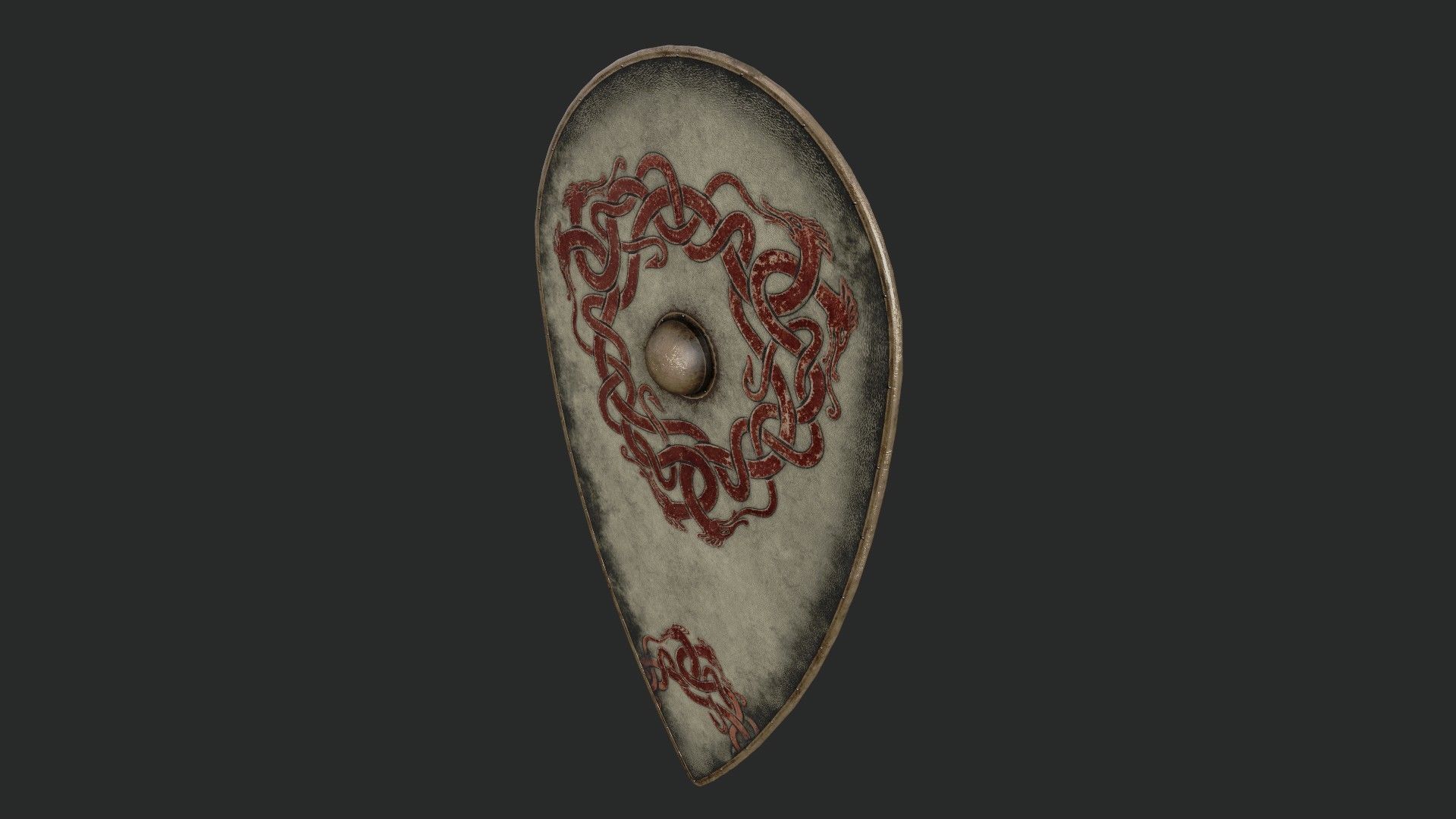 Slavic kite leather shield-painted white with uroboros symbol Low-poly 3D model_5