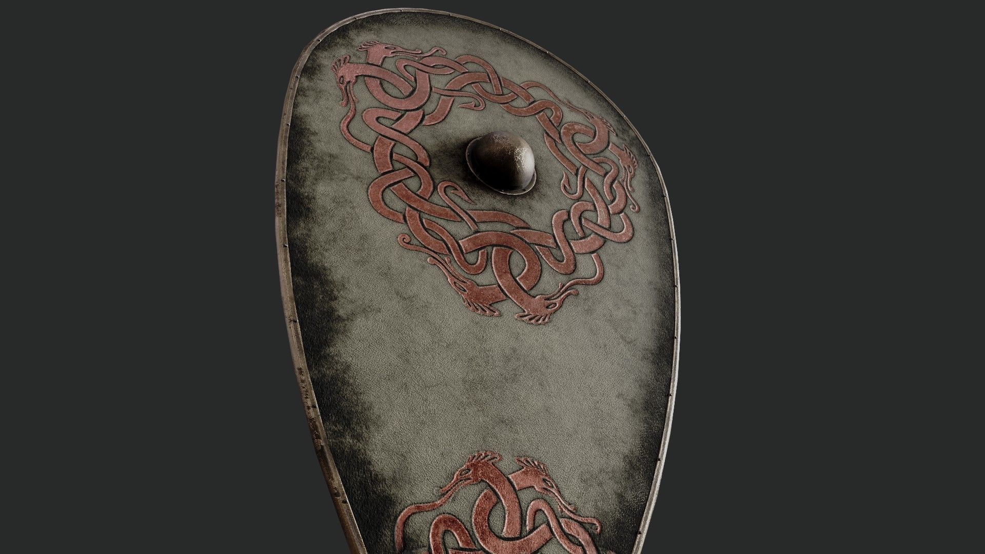 Slavic kite leather shield-painted white with uroboros symbol Low-poly 3D model_4