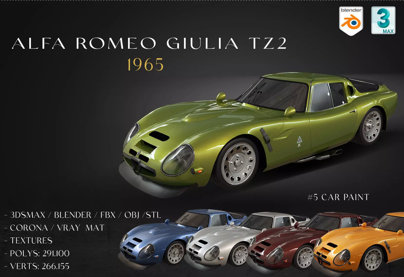  Alfa Romeo Giulia TZ2  1965 Low-poly 3D model_0