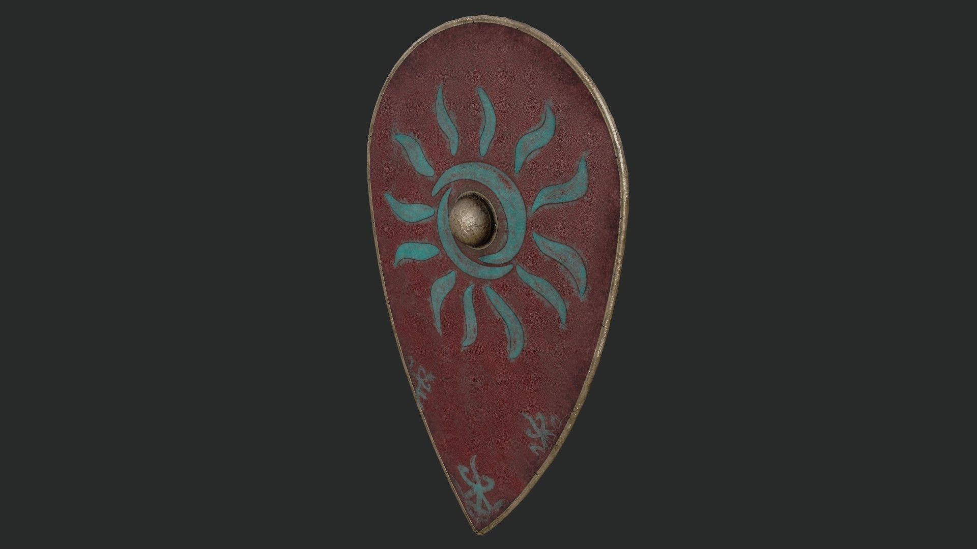 Slavic kite leather shield-painted red with Sun symbol Low-poly 3D model_5