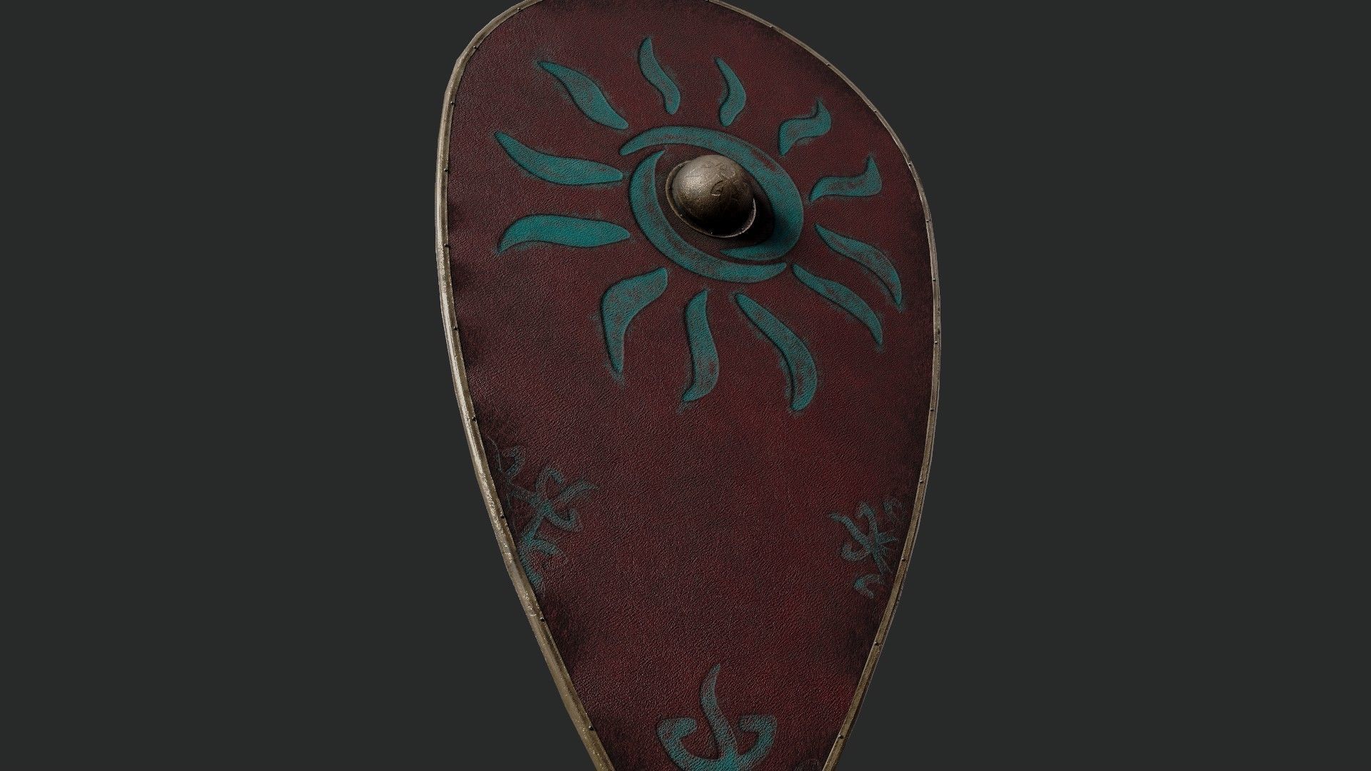 Slavic kite leather shield-painted red with Sun symbol Low-poly 3D model_4