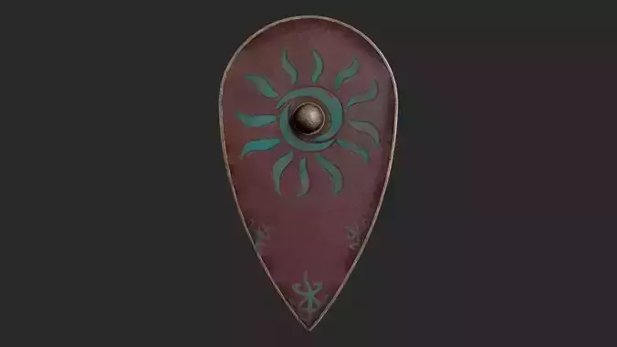 Slavic kite leather shield-painted red with Sun symbol Low-poly 3D model