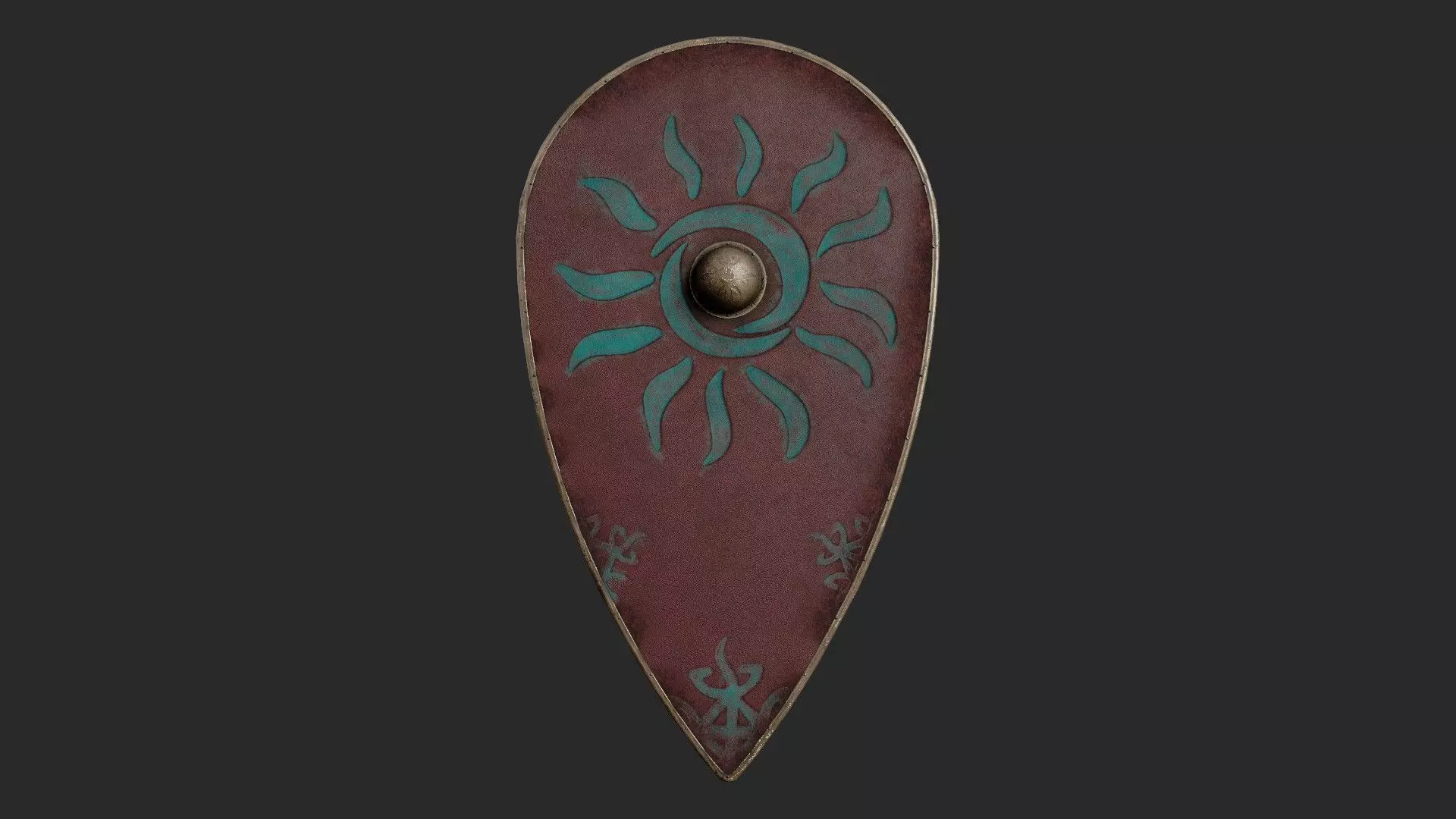 Slavic kite leather shield-painted red with Sun symbol Low-poly 3D model_0