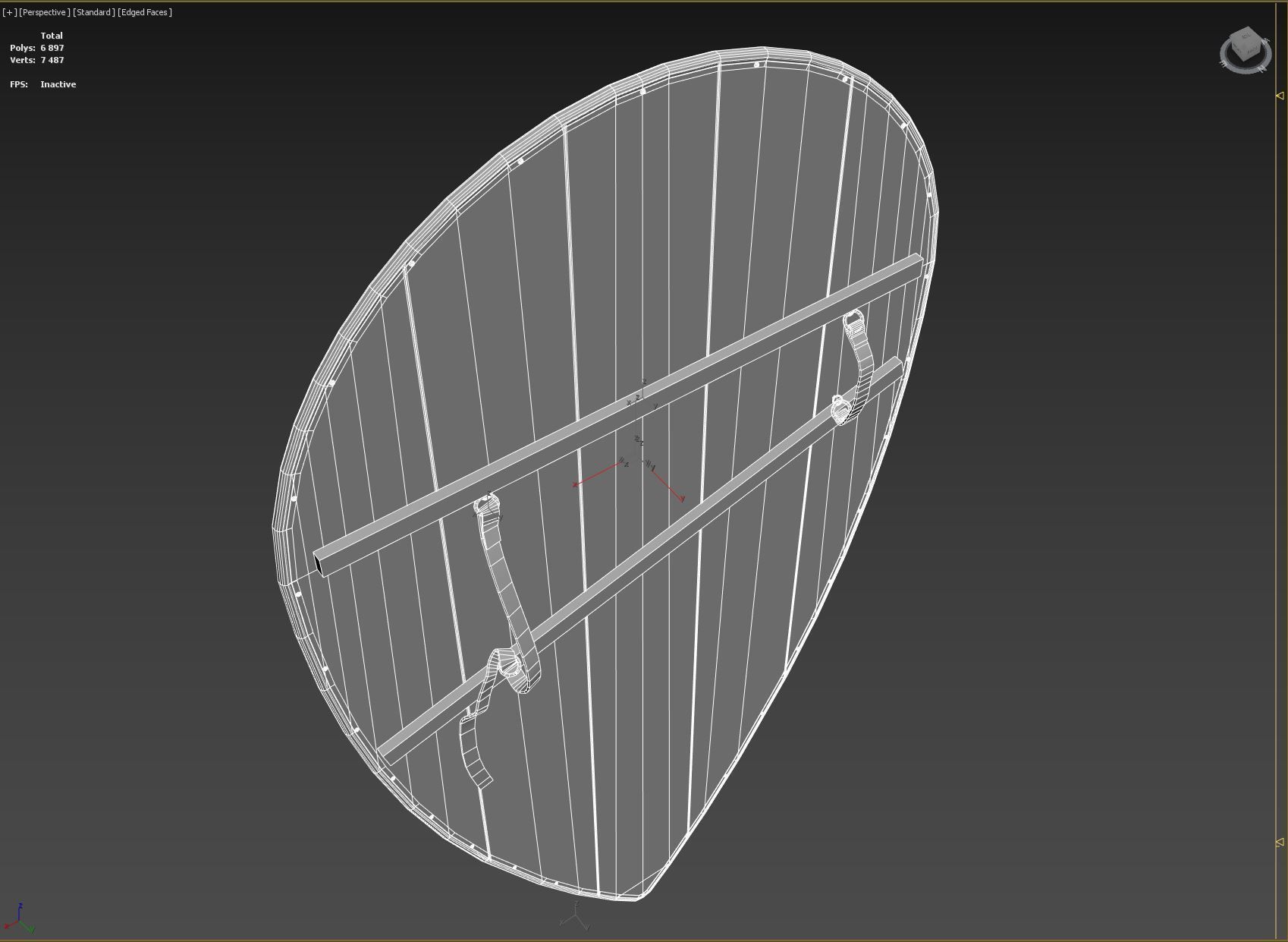 Slavic kite leather shield-painted black with spiral symbol Low-poly 3D model_10