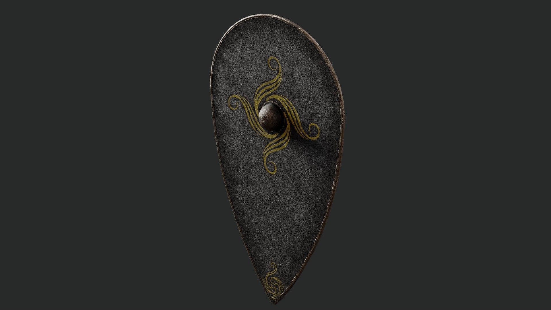 Slavic kite leather shield-painted black with spiral symbol Low-poly 3D model_5