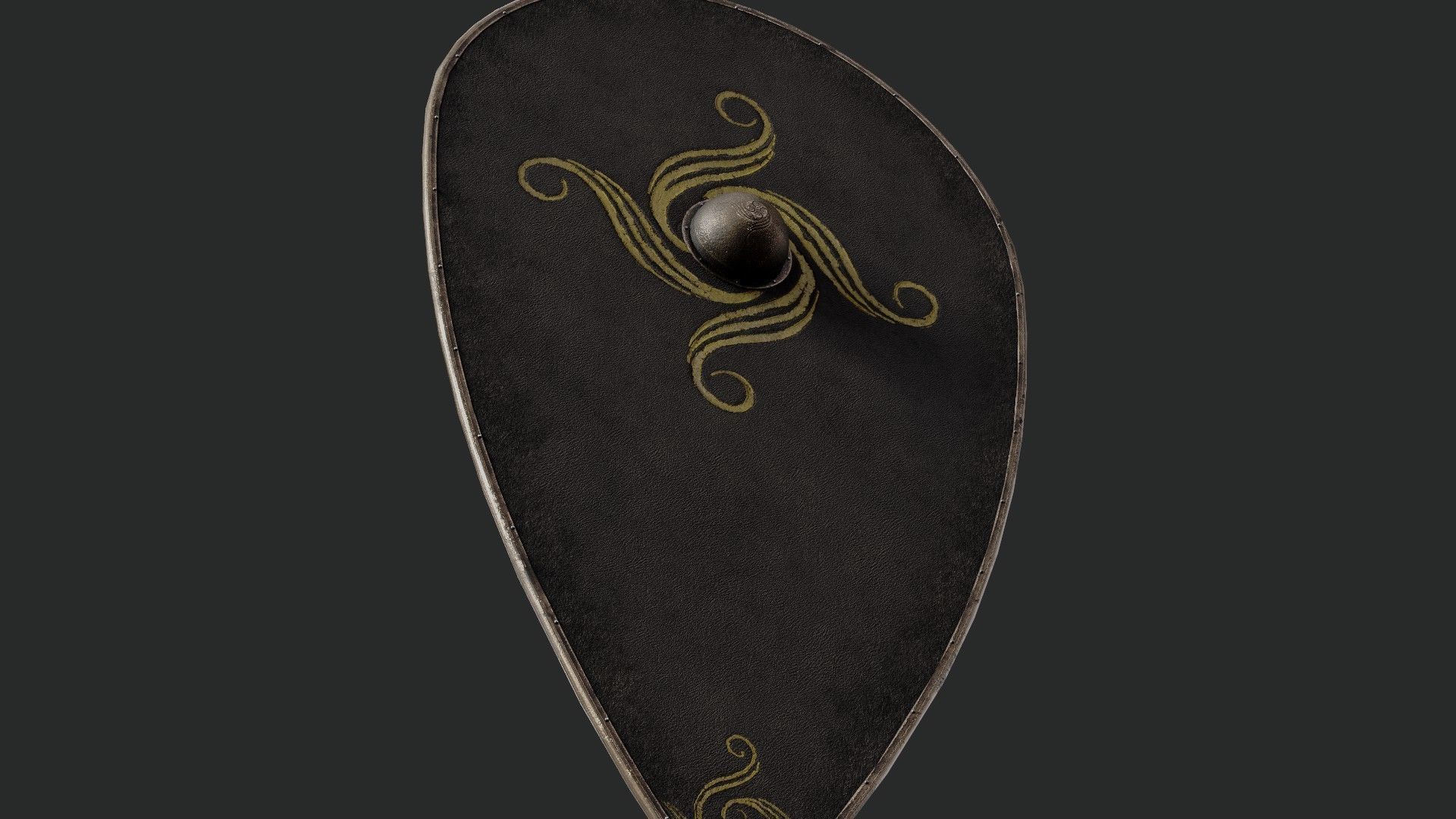 Slavic kite leather shield-painted black with spiral symbol Low-poly 3D model_4