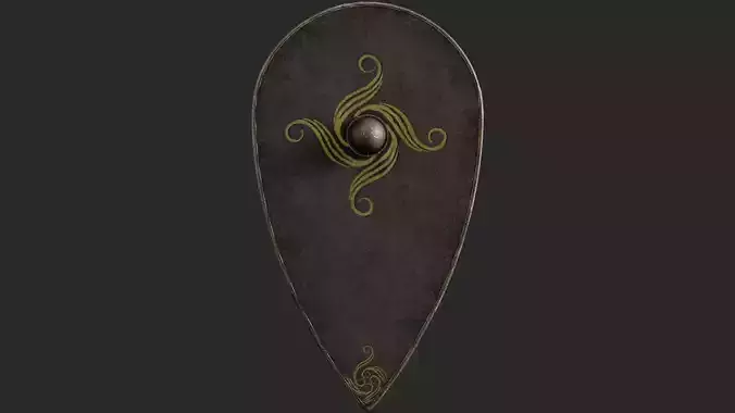 Slavic kite leather shield-painted black with spiral symbol Low-poly 3D model Slavic kite leather shield-painted black with spiral symbol Low-poly 3D model