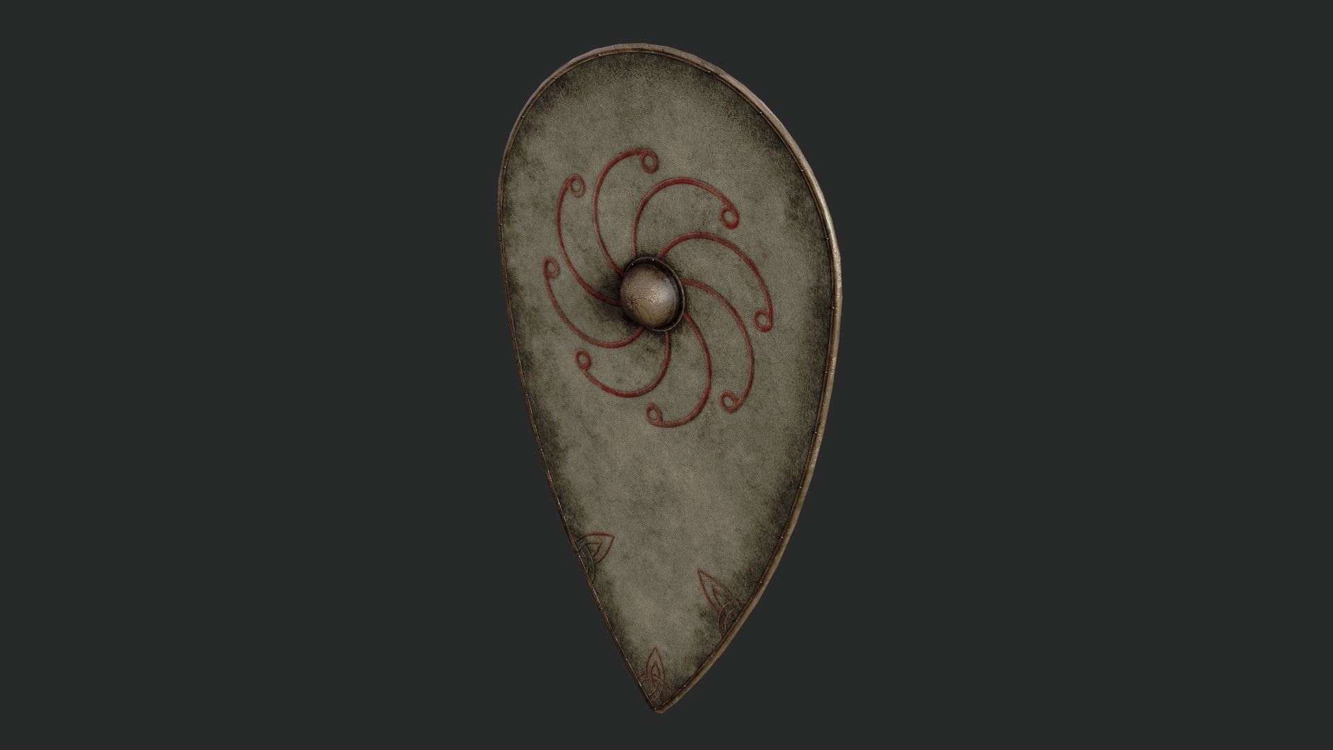 Slavic kite leather shield-painted white with radial symbol Low-poly 3D model_5