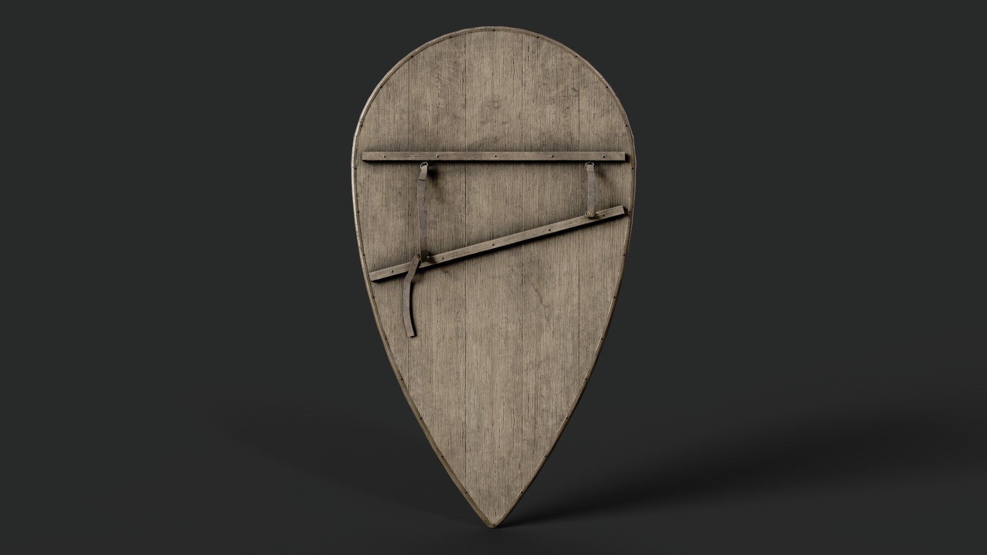 Slavic kite leather shield-painted white with radial symbol Low-poly 3D model_2