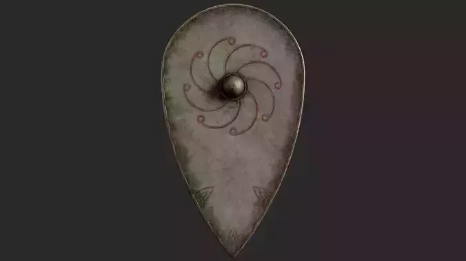 Slavic kite leather shield-painted white with radial symbol Low-poly 3D model