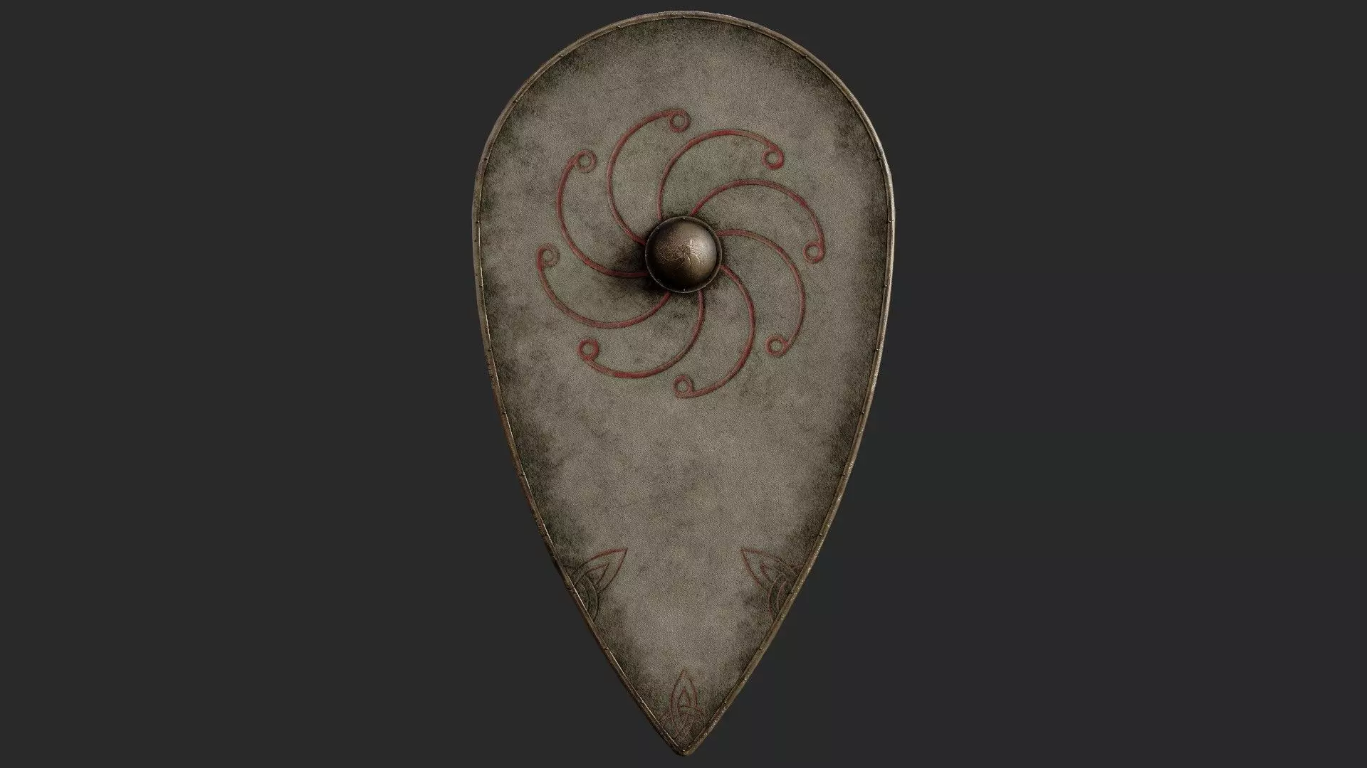 Slavic kite leather shield-painted white with radial symbol Low-poly 3D model_0