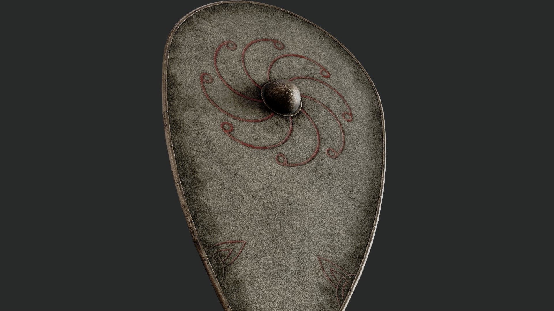 Slavic kite leather shield-painted white with radial symbol Low-poly 3D model_4