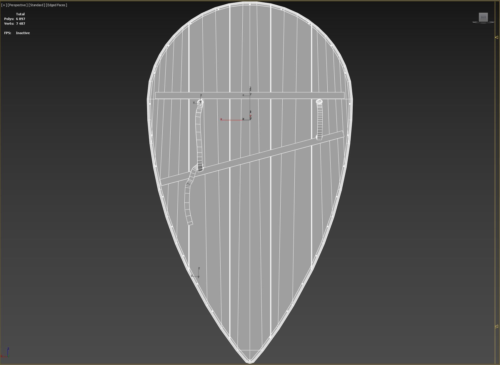 Slavic kite leather shield-painted white with radial symbol Low-poly 3D model_9