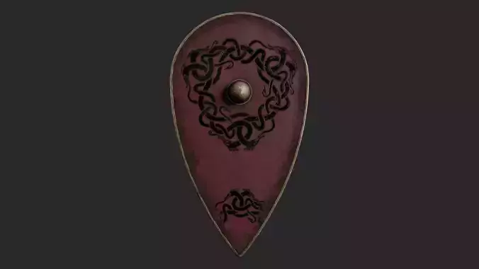 Slavic kite leather shield-painted red with uroboros symbol Low-poly 3D model