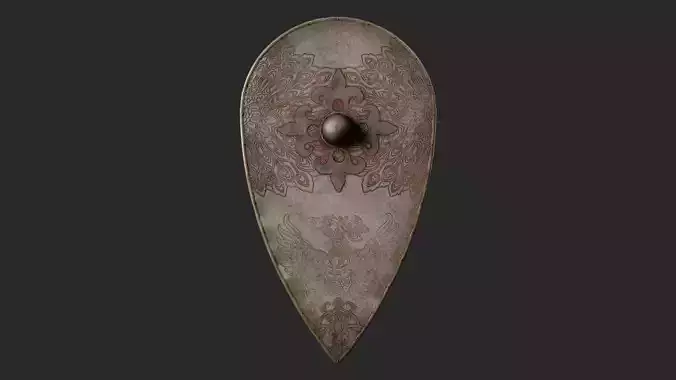 Slavic kite leather shield-painted pheasant symbol Low-poly 3D model
