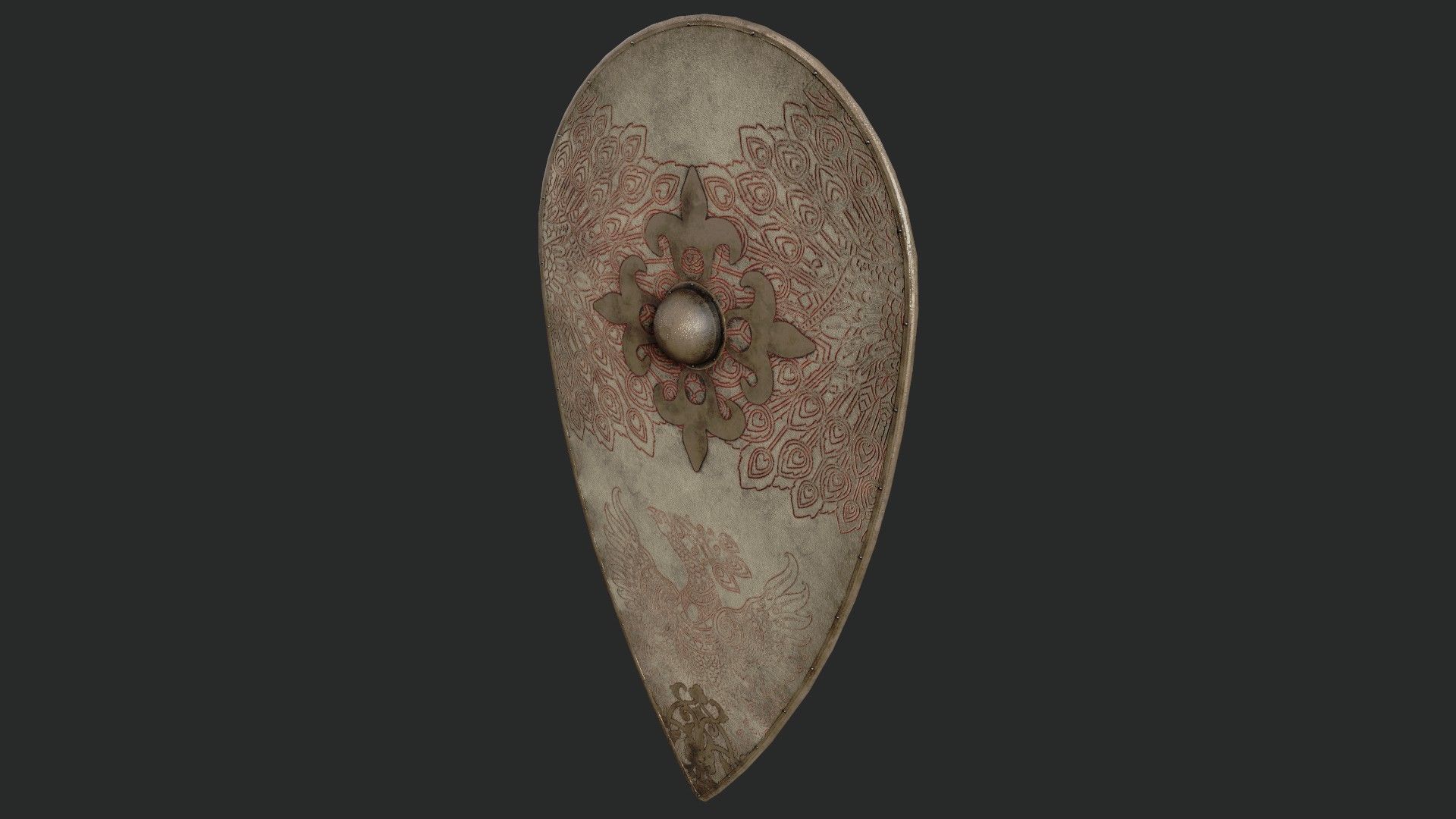 Slavic kite leather shield-painted pheasant symbol Low-poly 3D model_5