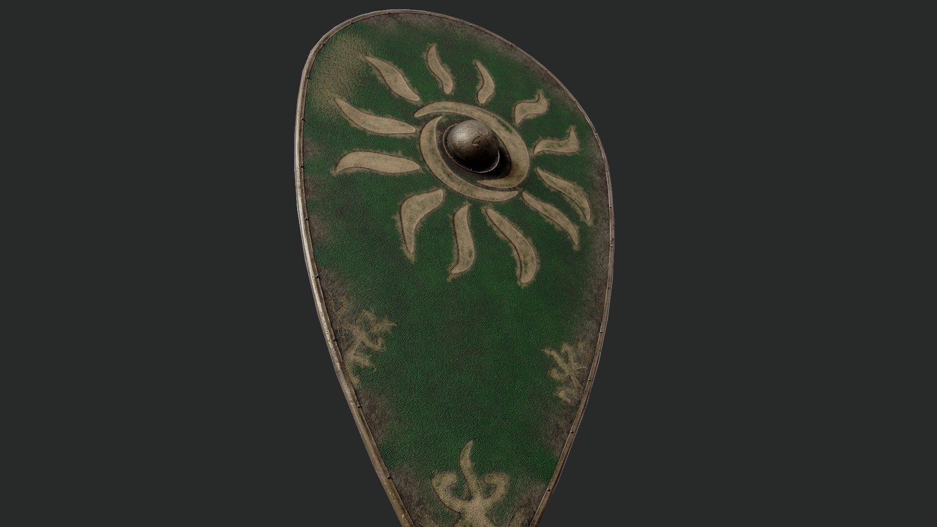 Slavic kite leather shield-painted green with Sun symbol Low-poly 3D model_4
