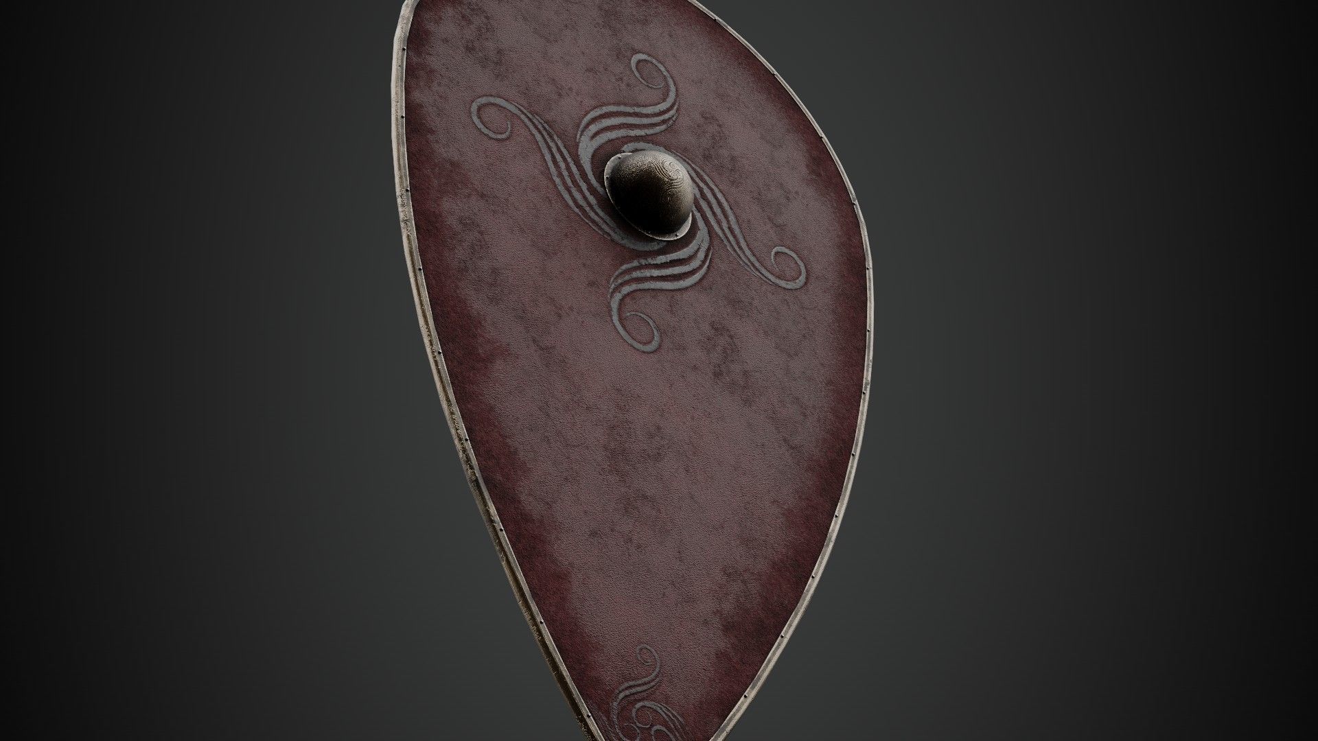 Slavic kite leather shield-painted red with spiral symbol Low-poly 3D model_4