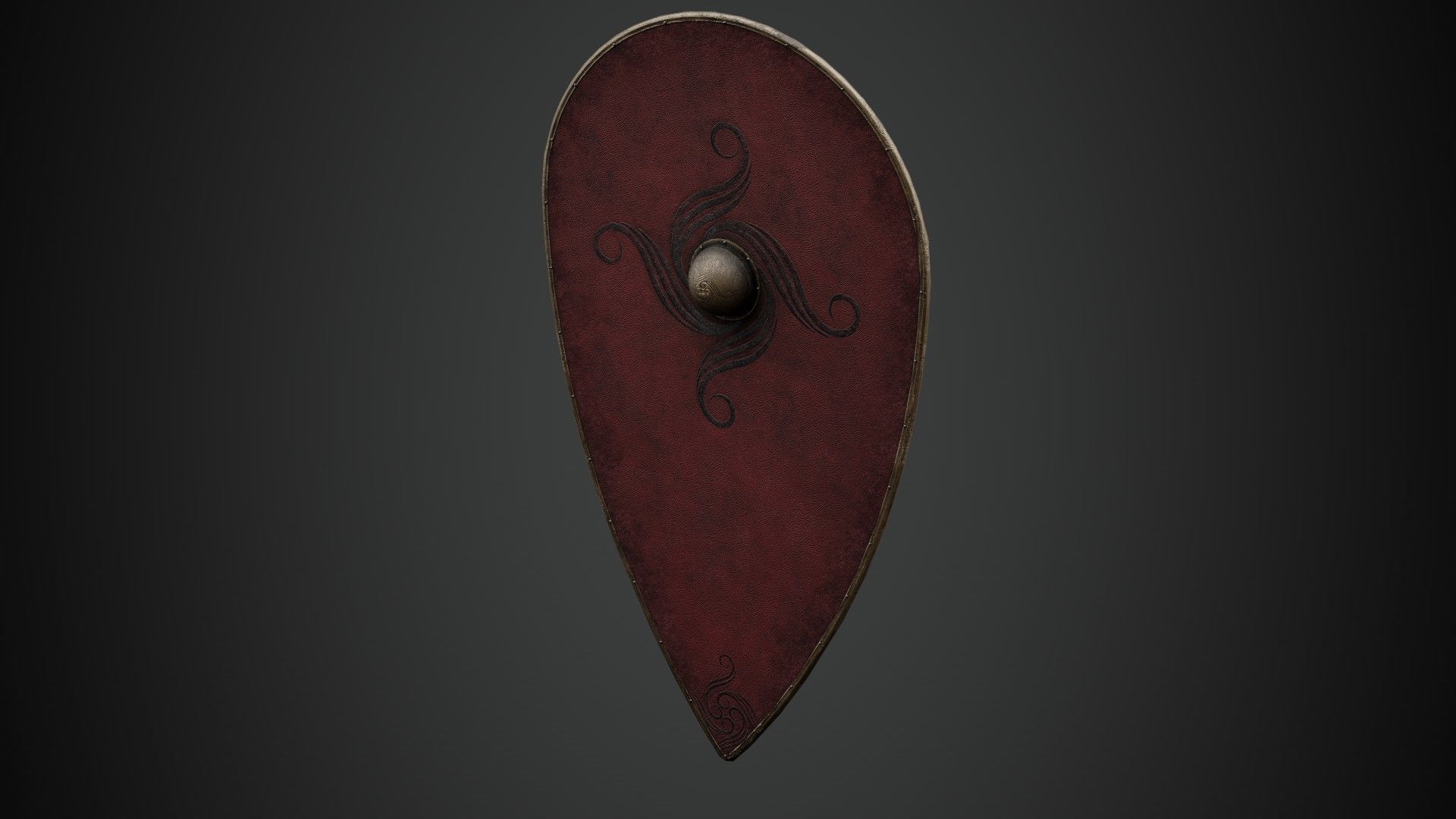 Slavic kite leather shield-painted red with spiral symbol Low-poly 3D model_5