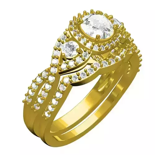 Round Diamond Halo Wedding Ring with Band