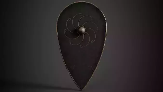 Slavic kite leather shield-painted black with radial symbol Low-poly 3D model Slavic kite leather shield-painted black with radial symbol Low-poly 3D model