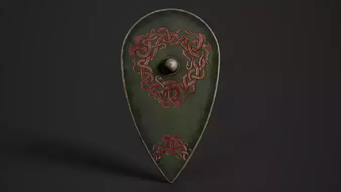 Slavic kite leather shield-painted green with uroboros symbol Low-poly 3D model