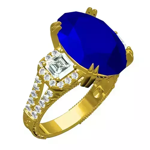 Blue Sapphire Oval Stone Filigree Engagement Ring